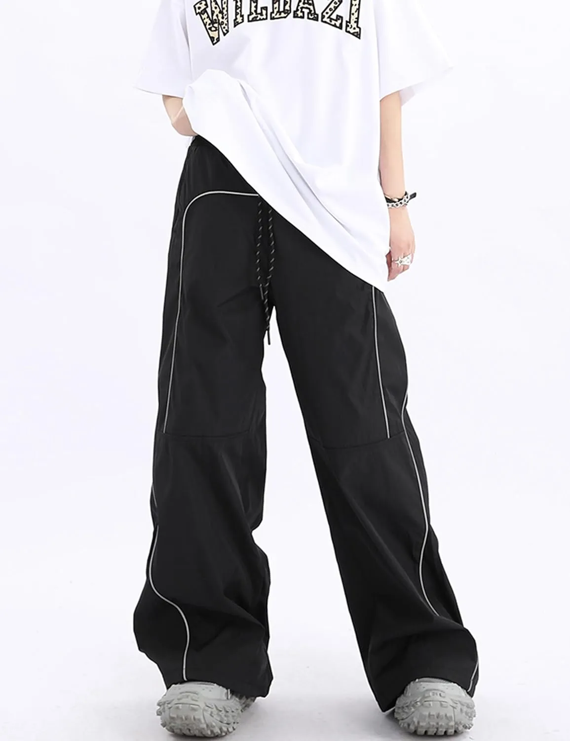 Men's Stripes Track Pants Y2k Baggy Parachute Pants Vintage Wide Leg Drawstring Jogger Pants