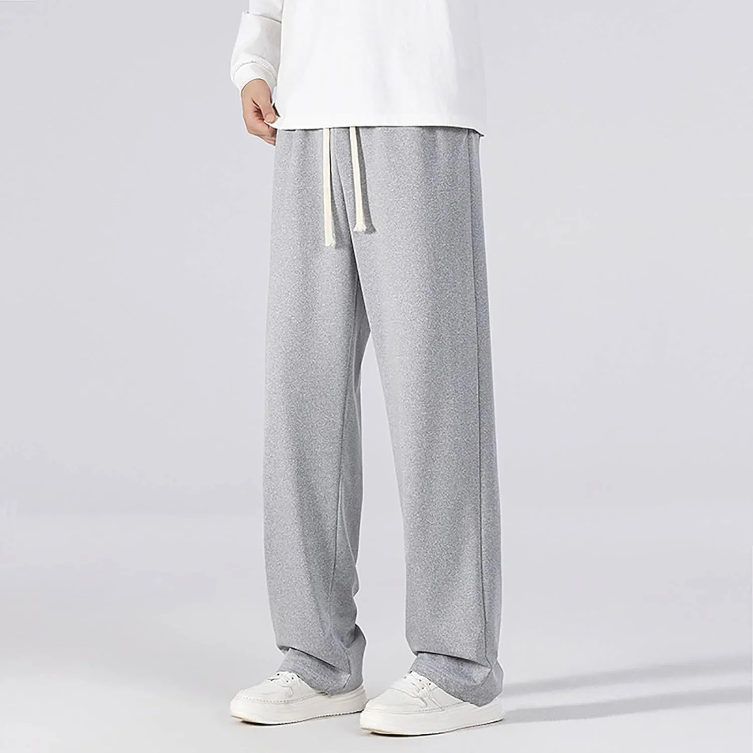 Mens Sweatpants Casual Loose Drawstring Pocket Straight Lengthened Big and Tall Suit Pants for Men