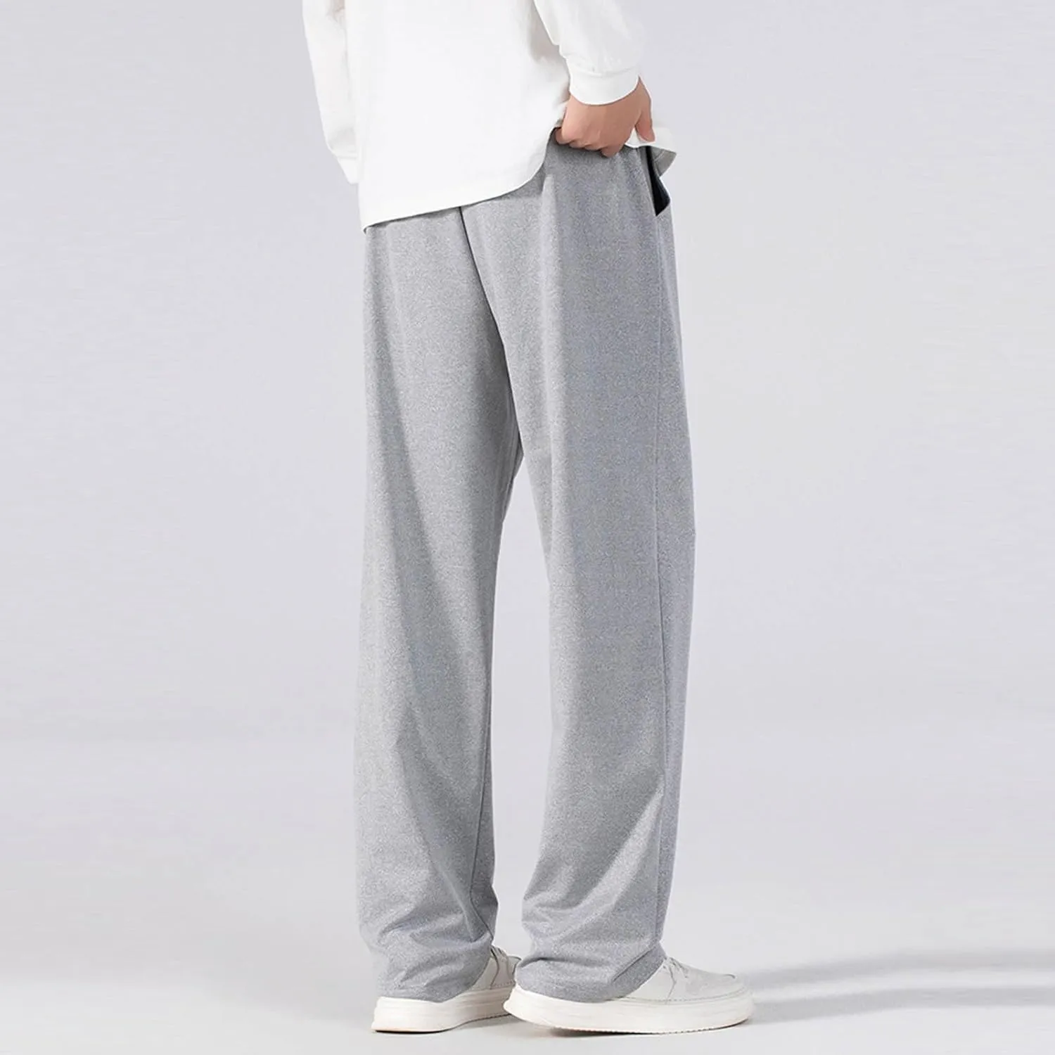 Mens Sweatpants Casual Loose Drawstring Pocket Straight Lengthened Big and Tall Suit Pants for Men
