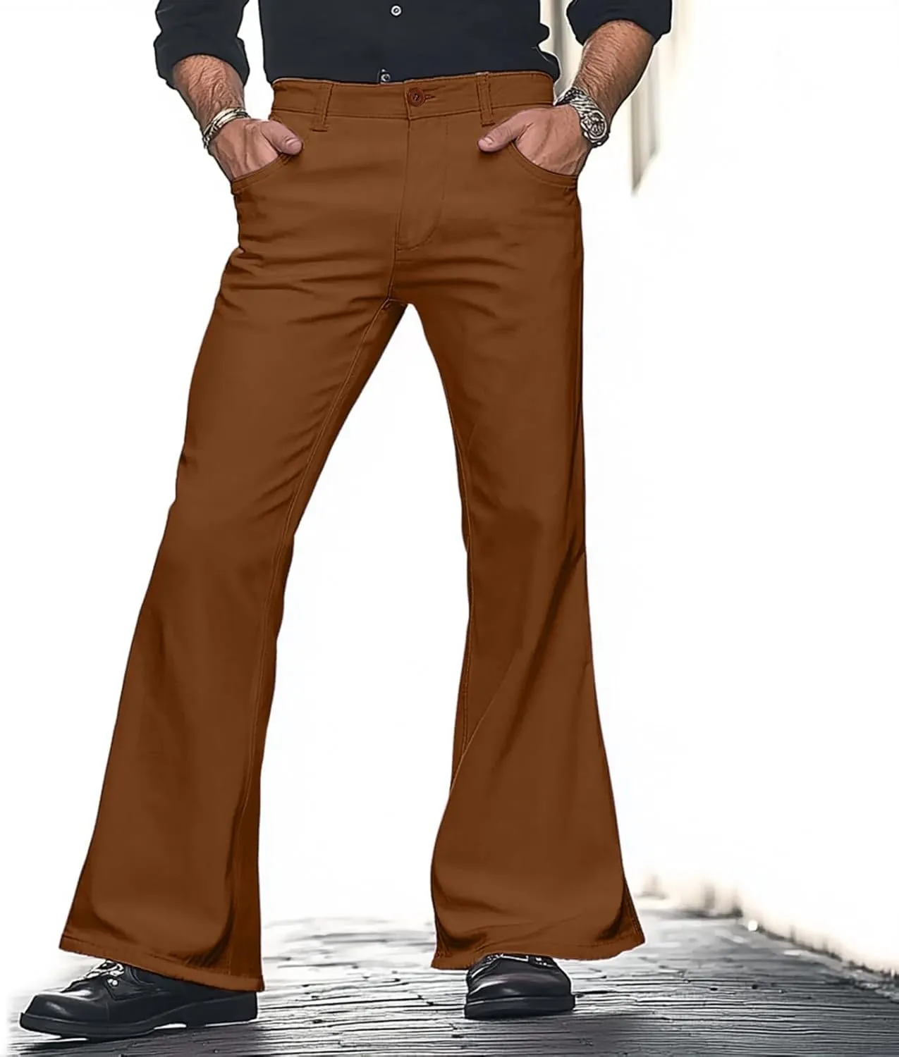 Mens Sweatpants Men's Solid Color Bell-Bottom Belt Pocket Casual Big Trousers Loose Legs Suit Pants for Men