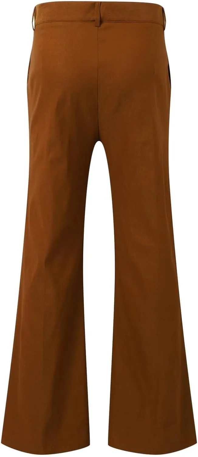 Mens Sweatpants Men's Solid Color Bell-Bottom Belt Pocket Casual Big Trousers Loose Legs Suit Pants for Men