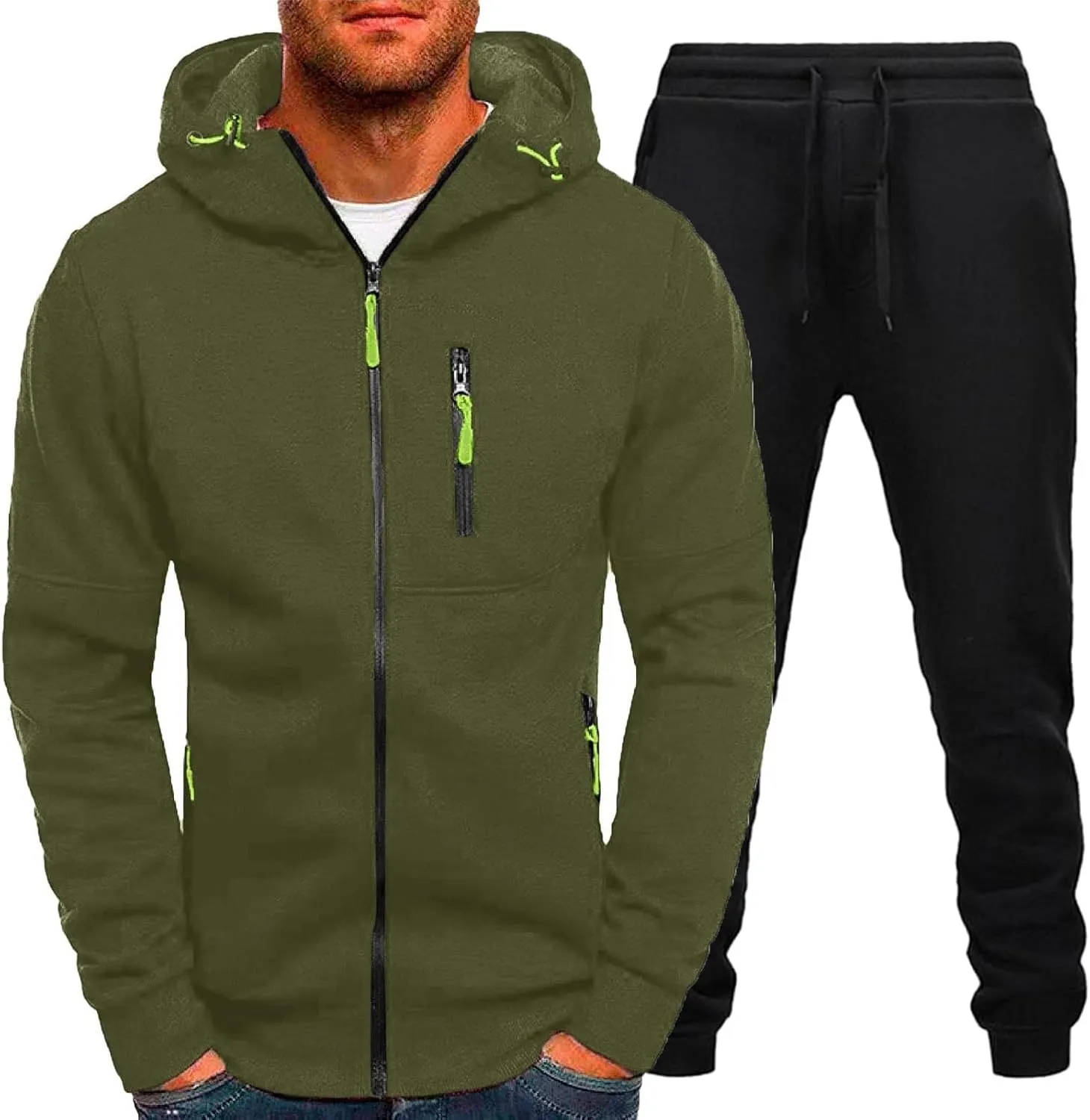 Men's Tracksuit Set Winter 2 Piece Outfits Plus Size Full Zip Hoodie Jackets Sweatpants Sets Stylish Sport Sweatsuit