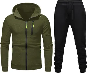 Men's Tracksuit Set Winter 2 Piece Outfits Plus Size Full Zip Hoodie Jackets Sweatpants Sets Stylish Sport Sweatsuit