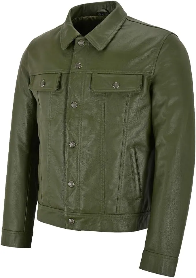 Mens Trucker Leather Jacket Vintage Genuine Lambskin Leather Jacket Men Shirt Style Man Leather Jacket