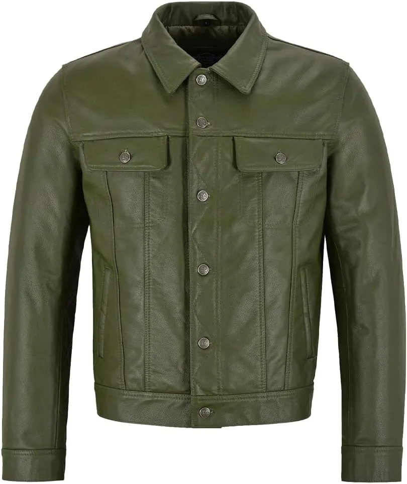 Mens Trucker Leather Jacket Vintage Genuine Lambskin Leather Jacket Men Shirt Style Man Leather Jacket