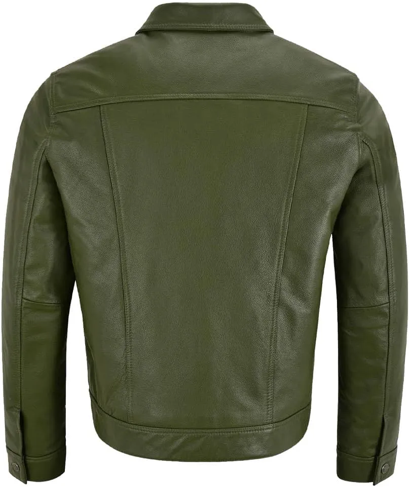 Mens Trucker Leather Jacket Vintage Genuine Lambskin Leather Jacket Men Shirt Style Man Leather Jacket