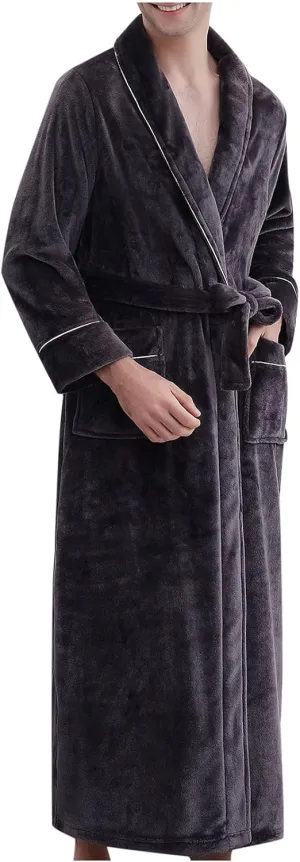Men's Women's Flannel Bathrobe Fleece Pajamas Robe Warm Loungewear with Pockets Loose Sleepwear Full Length Nightgown