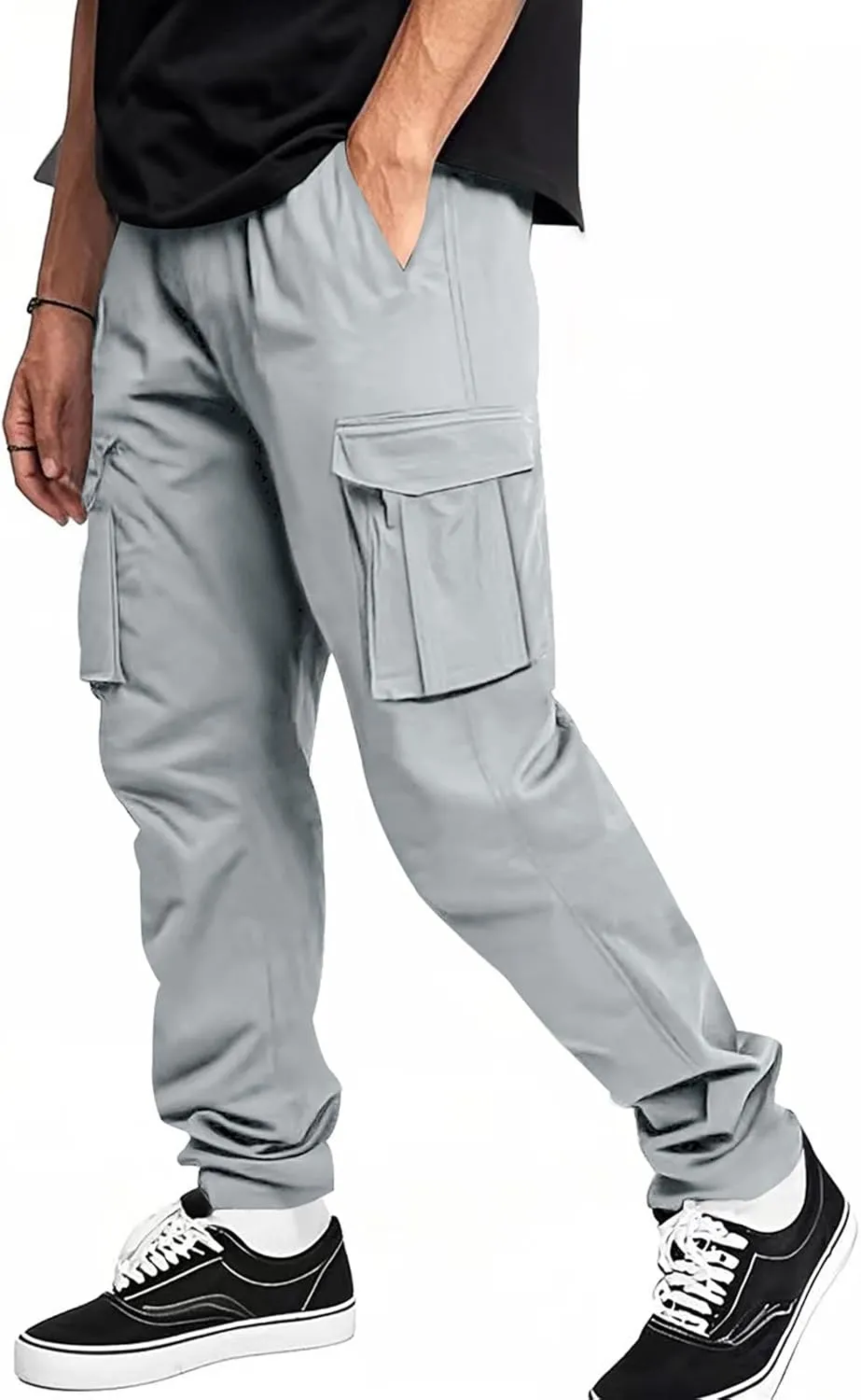 midelxp Stretch Cargo Pants for Men Baggy Straight Leg Tactical Pants with Pocket Drawstring Waist Ripstop Outdoor Work Pants