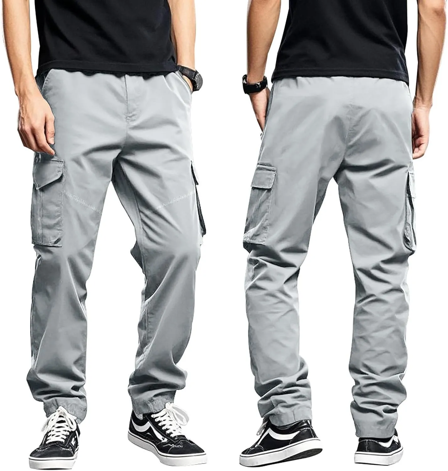 midelxp Stretch Cargo Pants for Men Baggy Straight Leg Tactical Pants with Pocket Drawstring Waist Ripstop Outdoor Work Pants