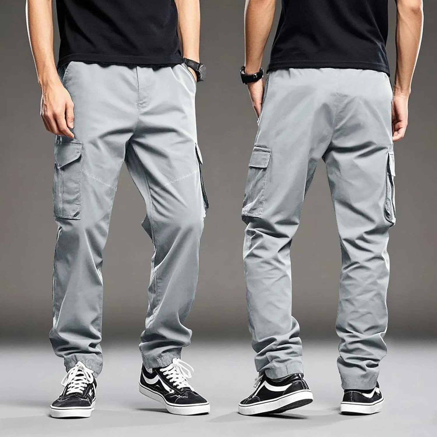 midelxp Stretch Cargo Pants for Men Baggy Straight Leg Tactical Pants with Pocket Drawstring Waist Ripstop Outdoor Work Pants