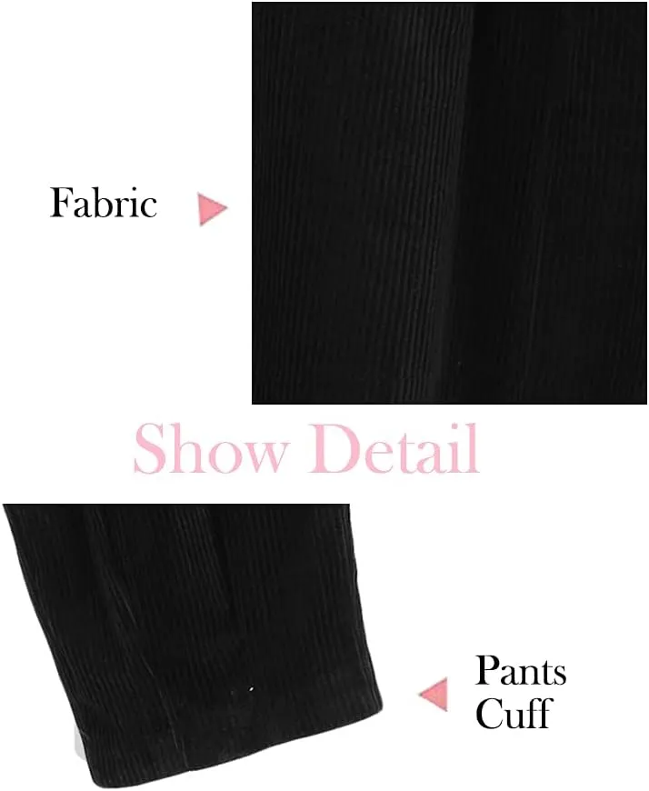 Minibee Women's Corduroy Baggy Pants Elastic Waist Loose Harem Pant Cotton Wide Leg Trousers with Pockets