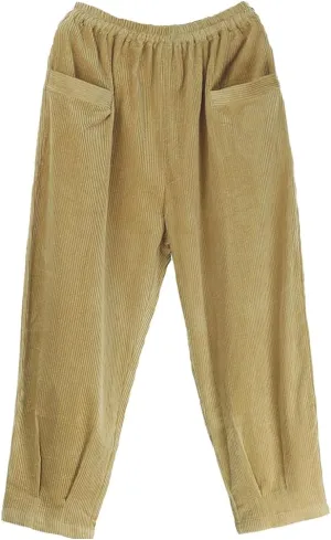 Minibee Women's Corduroy Baggy Pants Elastic Waist Loose Harem Pant Cotton Wide Leg Trousers with Pockets
