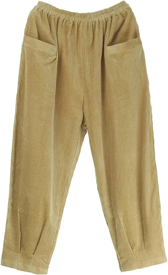 Minibee Women's Corduroy Baggy Pants Elastic Waist Loose Harem Pant Cotton Wide Leg Trousers with Pockets