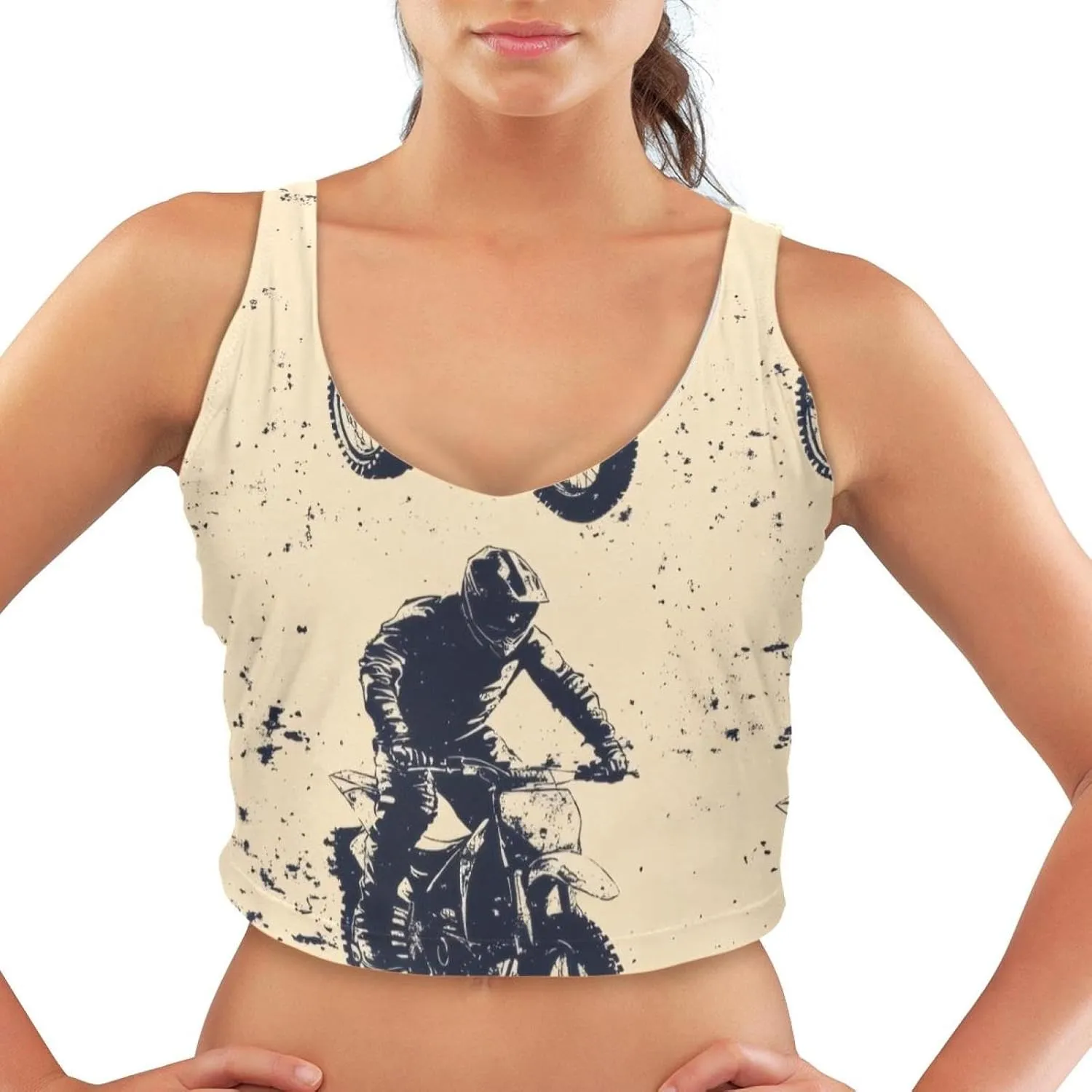 Motorcross Womens' Sports Bra, U Back Padded Sports Bra for Yoga Gym