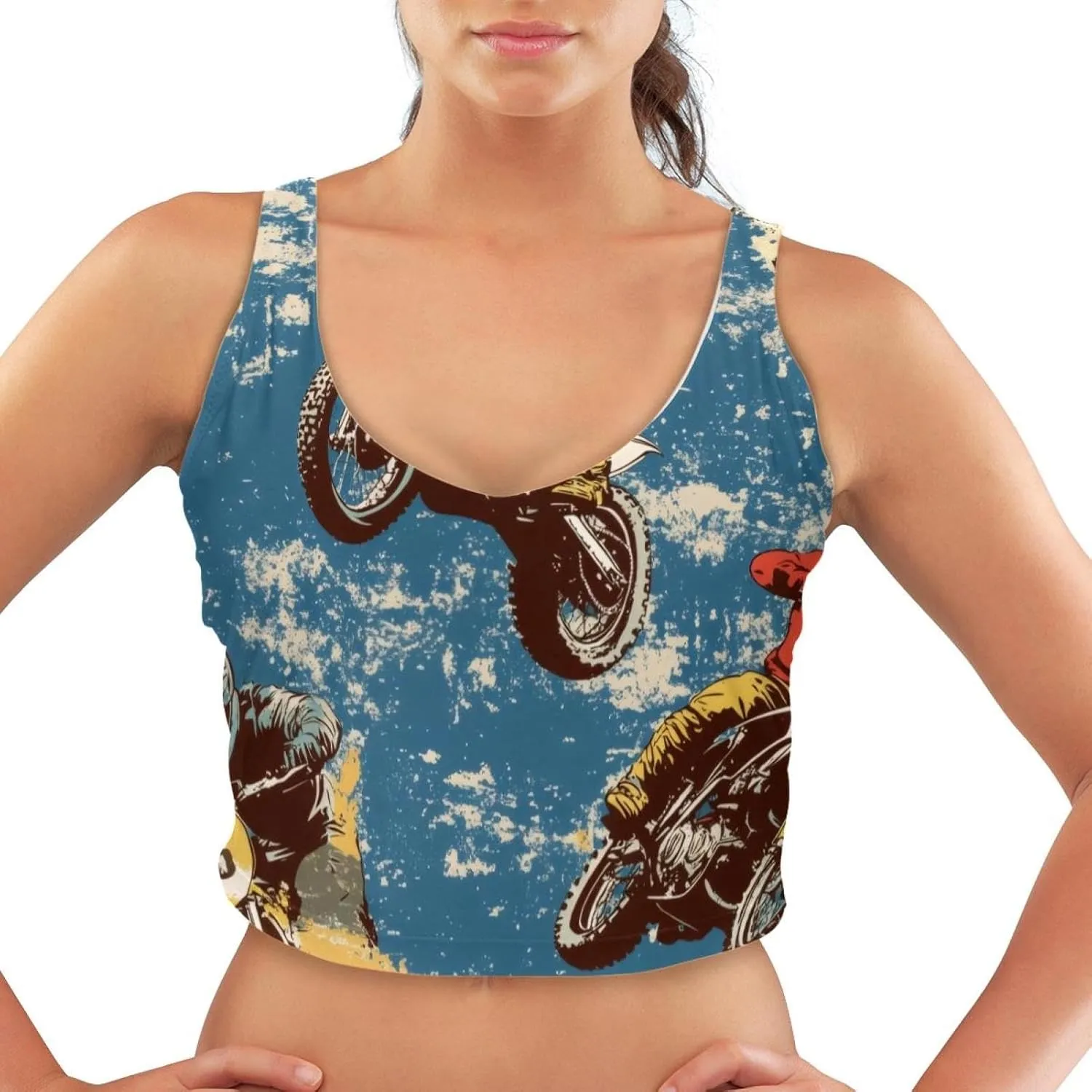 Motorcrossing Womens' Sports Bra, U Back Padded Sports Bra for Yoga Gym