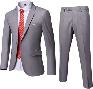 MrSure Men's 2 Piece Slim Fit Suit with Stretch Fabric, One Button Solid Jacket Pants & Tie Set