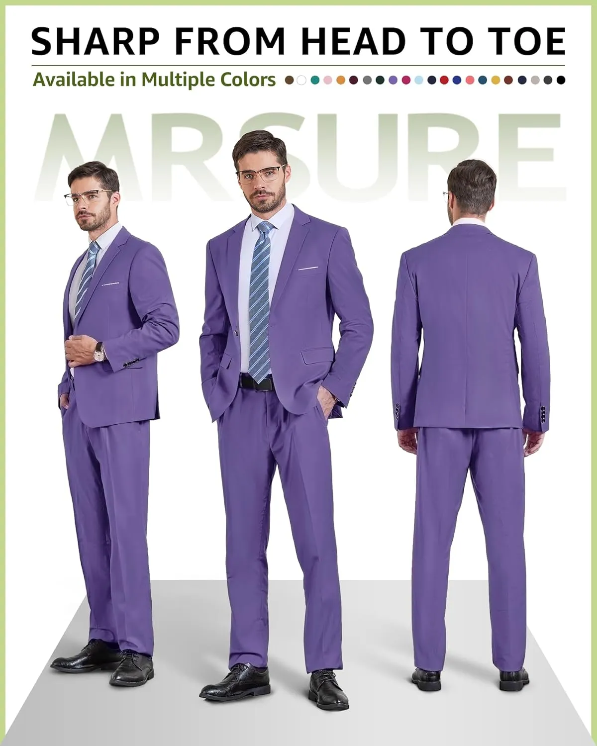 MrSure Men's 2 Piece Slim Fit Suit with Stretch Fabric, One Button Solid Jacket Pants & Tie Set