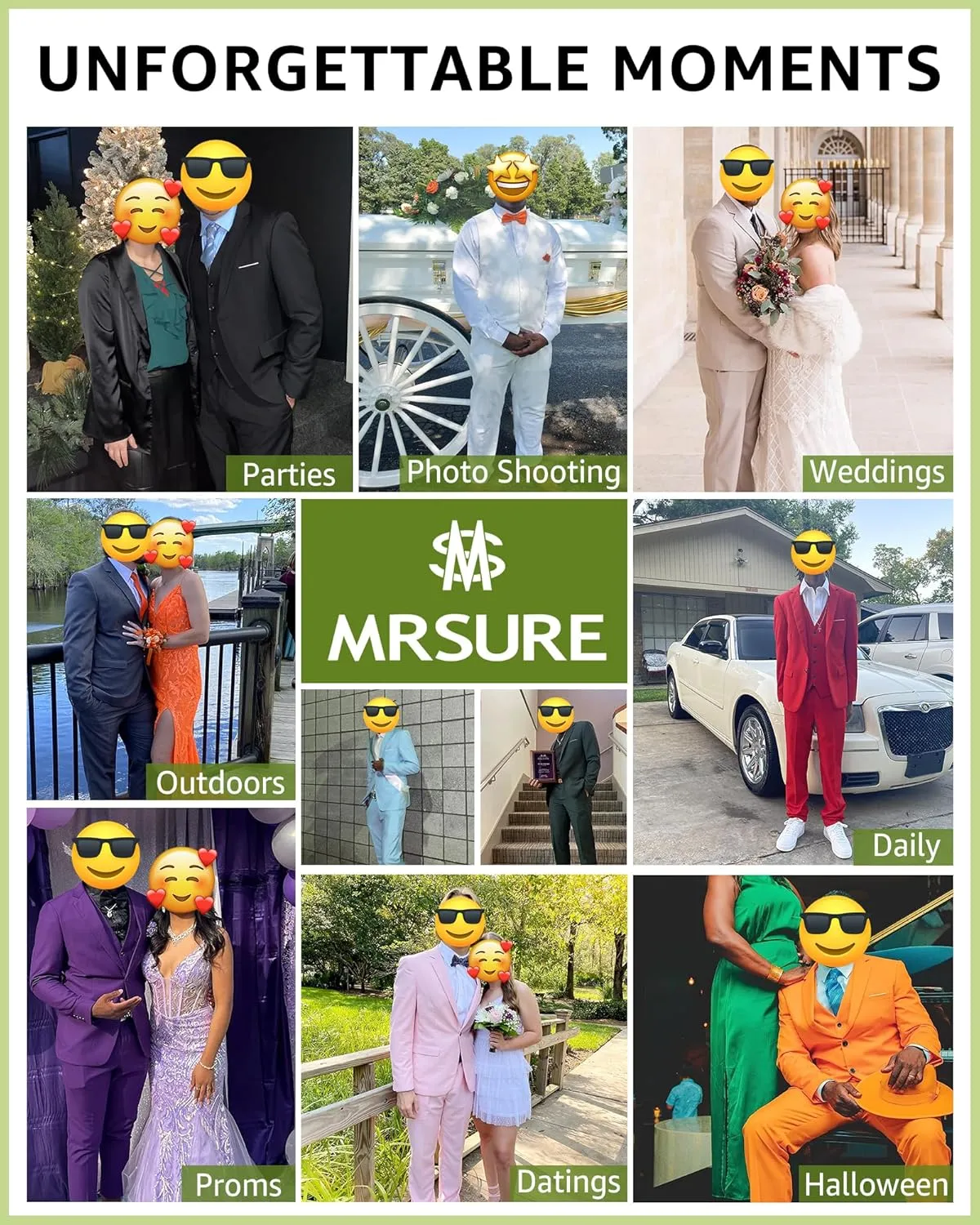 MrSure Men's 2 Piece Slim Fit Suit with Stretch Fabric, One Button Solid Jacket Pants & Tie Set