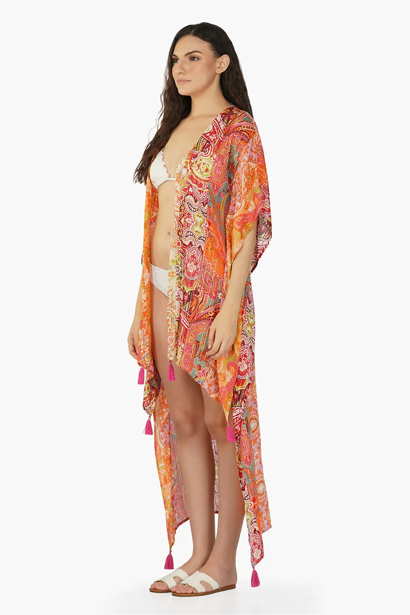 Multi Palm Paisey Strip Cover Up