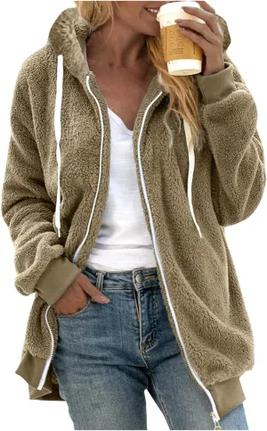 Muyise Women Oversized Sherpa Jackets Winter Warm Fuzzy Fleece Jackets Fluffy Full Zip Up Coat Outwear with Pockets