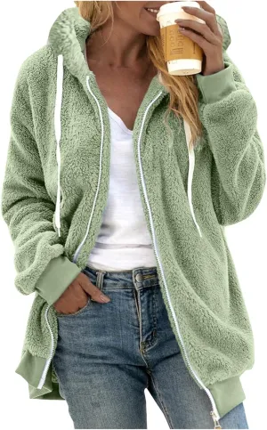 Muyise Women Oversized Sherpa Jackets Winter Warm Fuzzy Fleece Jackets Fluffy Full Zip Up Coat Outwear with Pockets