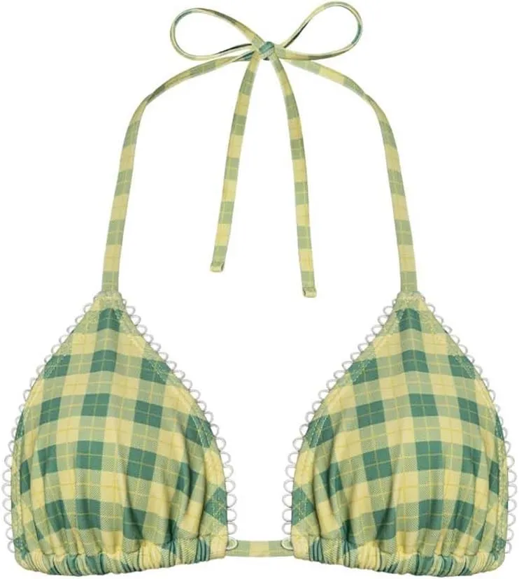 Mxiqqpltky Y2k Plaid Bikini Set for Women 2 Piece Swimsuit Halter Tie Up Bikini Top and Triangle Thong Bathing Suit Beachwear
