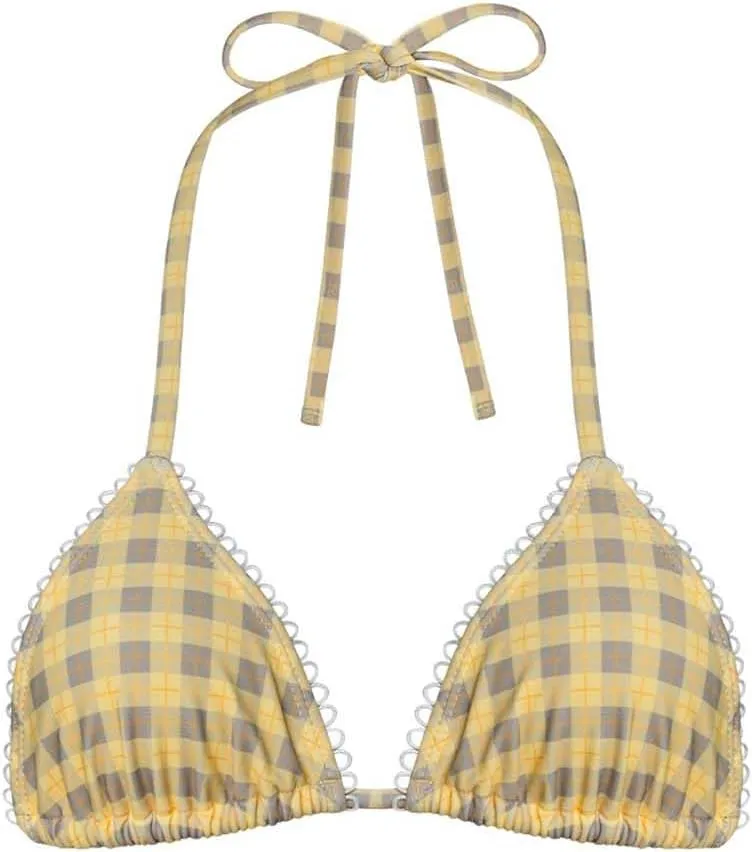 Mxiqqpltky Y2k Plaid Bikini Set for Women 2 Piece Swimsuit Halter Tie Up Bikini Top and Triangle Thong Bathing Suit Beachwear