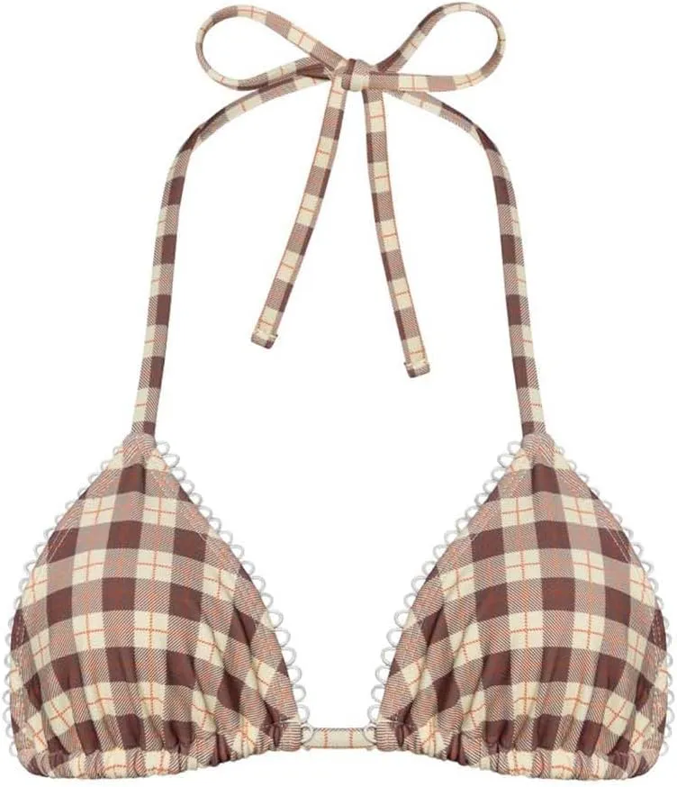 Mxiqqpltky Y2k Plaid Bikini Set for Women 2 Piece Swimsuit Halter Tie Up Bikini Top and Triangle Thong Bathing Suit Beachwear