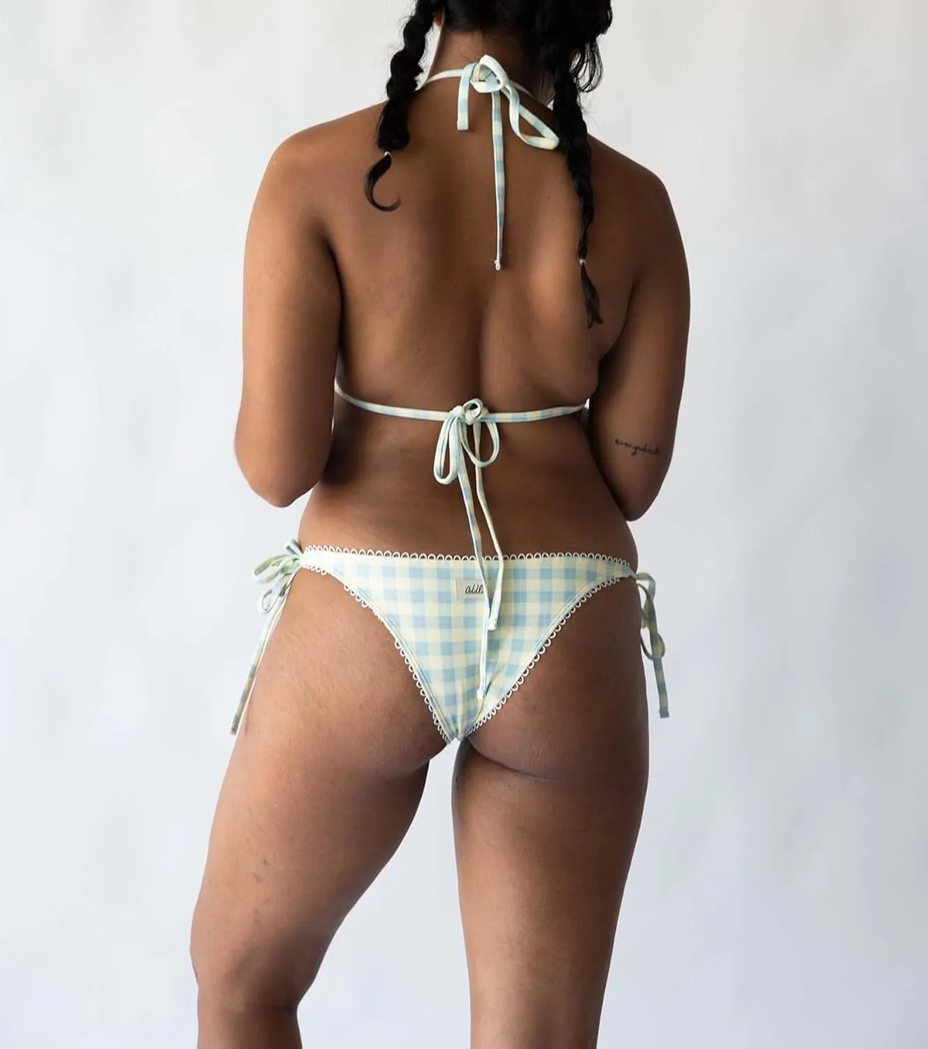 Mxiqqpltky Y2k Plaid Bikini Set for Women 2 Piece Swimsuit Halter Tie Up Bikini Top and Triangle Thong Bathing Suit Beachwear