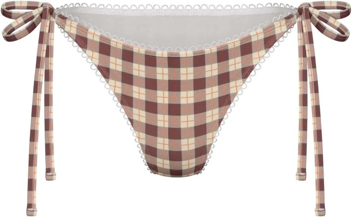 Mxiqqpltky Y2k Plaid Bikini Set for Women 2 Piece Swimsuit Halter Tie Up Bikini Top and Triangle Thong Bathing Suit Beachwear