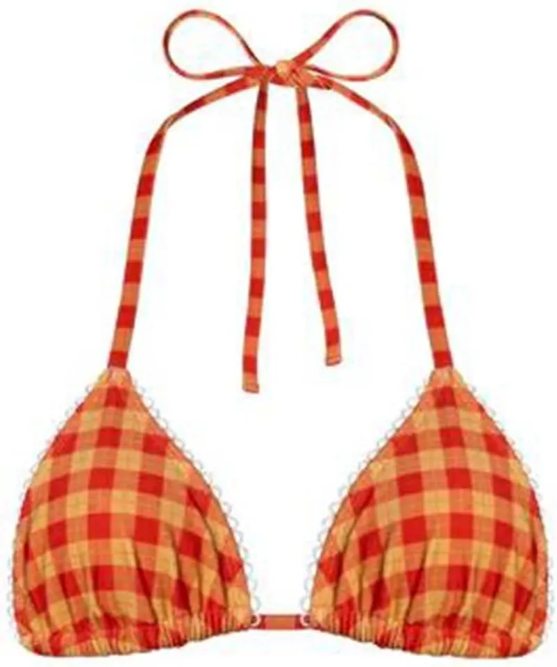 Mxiqqpltky Y2k Plaid Bikini Set for Women 2 Piece Swimsuit Halter Tie Up Bikini Top and Triangle Thong Bathing Suit Beachwear