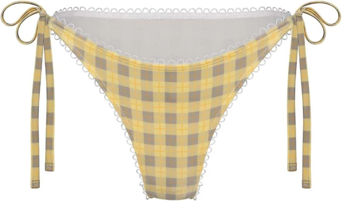 Mxiqqpltky Y2k Plaid Bikini Set for Women 2 Piece Swimsuit Halter Tie Up Bikini Top and Triangle Thong Bathing Suit Beachwear