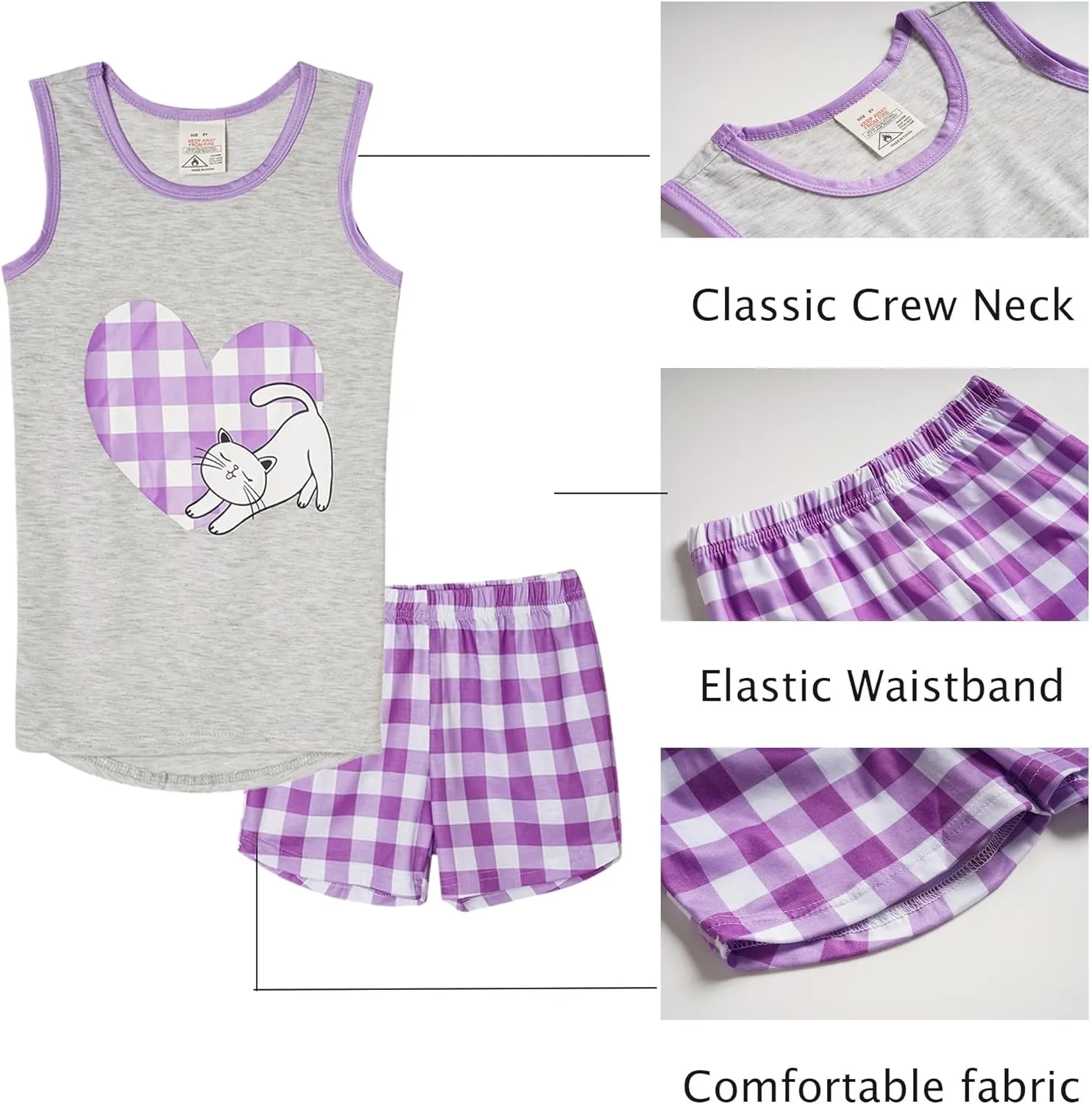 MyFav Big Kids Girls Sleeveless Sleepwears Hearts Shape Striped Pajama Nightgown
