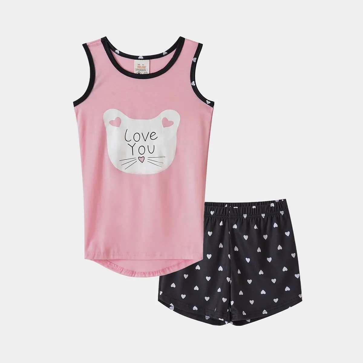 MyFav Big Kids Girls Sleeveless Sleepwears Hearts Shape Striped Pajama Nightgown