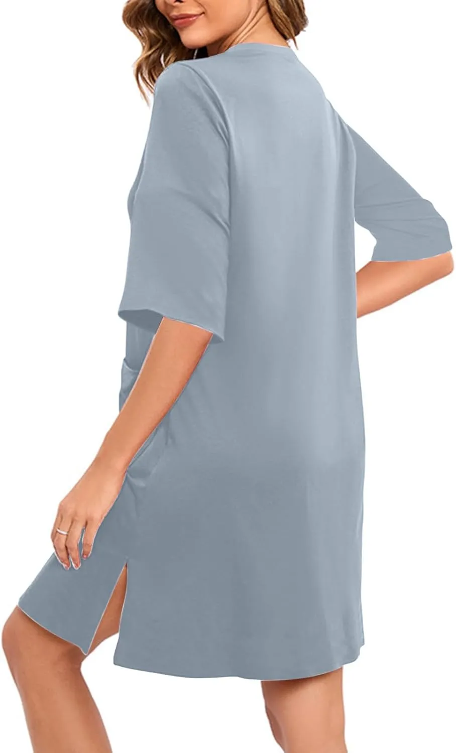 Mzkdieey Women Zipper Robe Short Sleeve Loungewear Lightweight Housecoat Knee Length Nightgown Bathrobe with Pockets