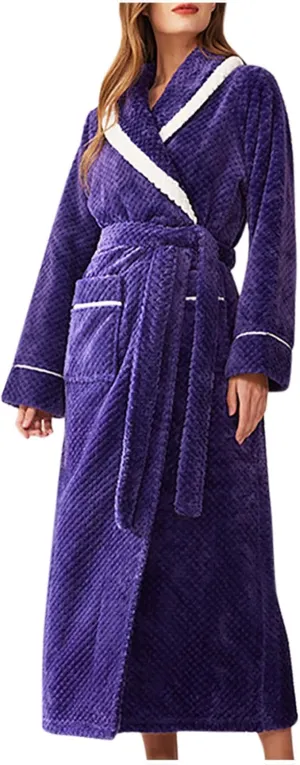 Mzkdieey Womens Plush Fleece Robe Soft Cozy Warm Bathrobe Long Sleeve Shawl Collar Housecoat Loungewear with Pockets