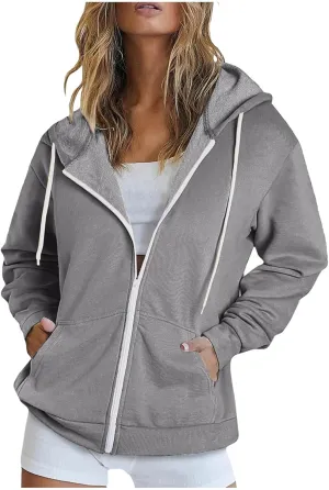 NaRHbrg Women's Full Zip Up Hoodie Long Sleeve Hooded Sweatshirts Thin Casual Hoodies Jackets Oversized Pullover with Pockets