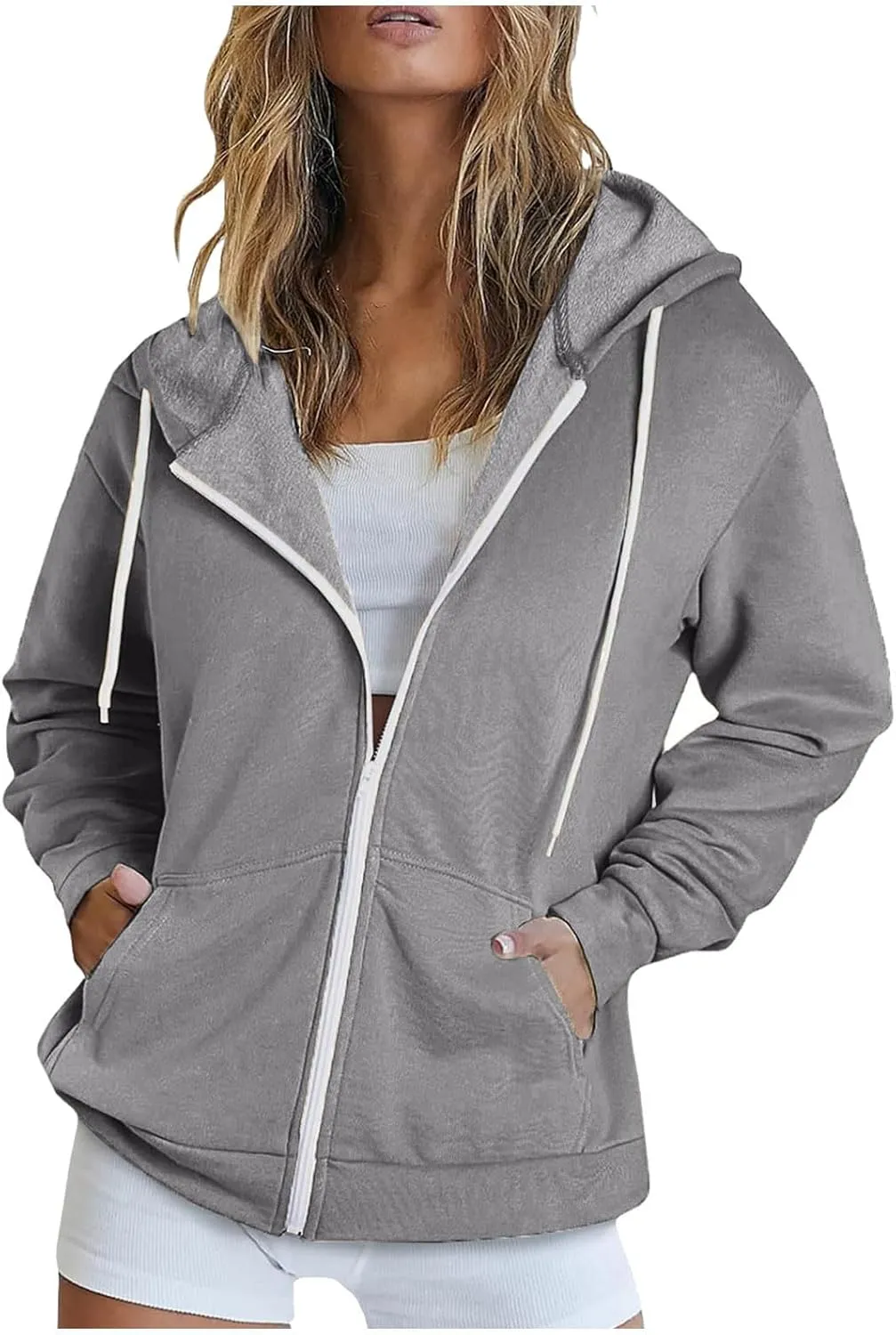 NaRHbrg Women's Full Zip Up Hoodie Long Sleeve Hooded Sweatshirts Thin Casual Hoodies Jackets Oversized Pullover with Pockets