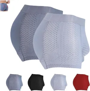 Nylon Ice Silk Breathable Men's Underwear, Mens Seamless Shape Wear Padded Underwear, Sexy Buttocks Boxer Briefs