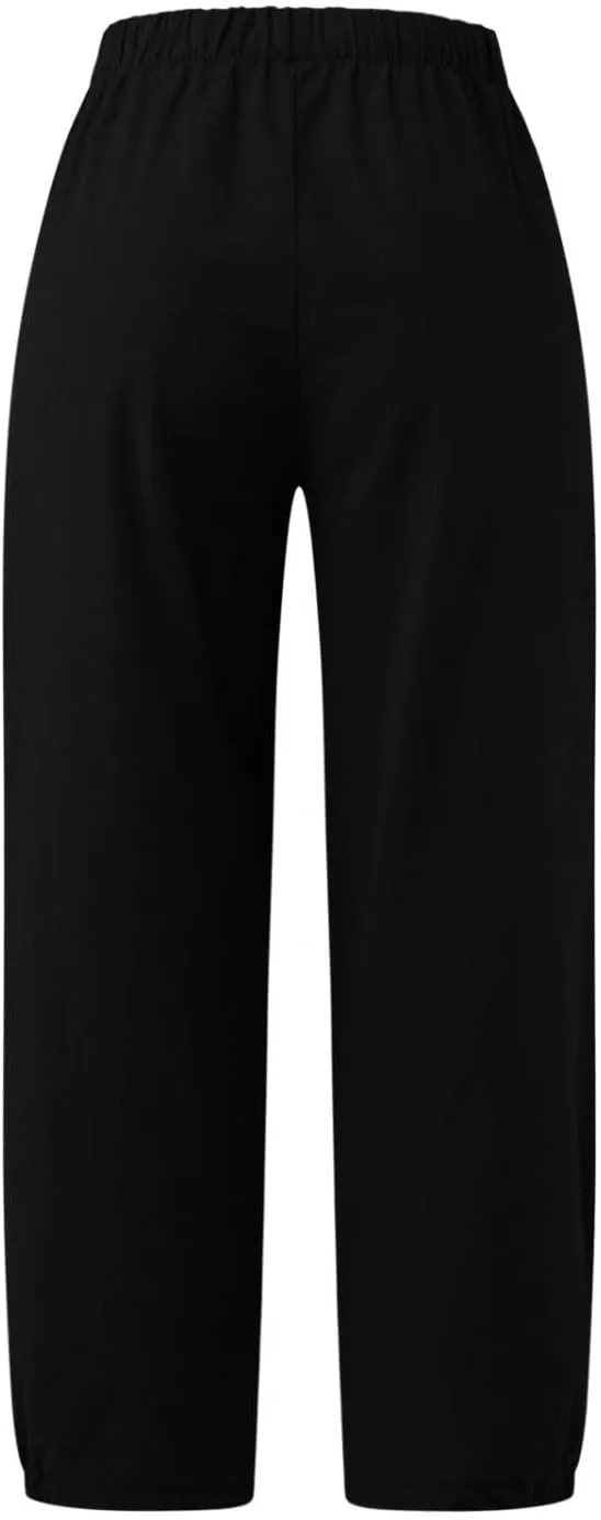 Nyybw High Waist Wide Leg Pants for Women Casual Crop Dress Pants Stretch Cotton Linen Pull On Office Capris Work Trousers