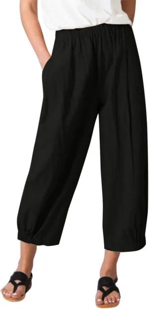 Nyybw High Waist Wide Leg Pants for Women Casual Crop Dress Pants Stretch Cotton Linen Pull On Office Capris Work Trousers