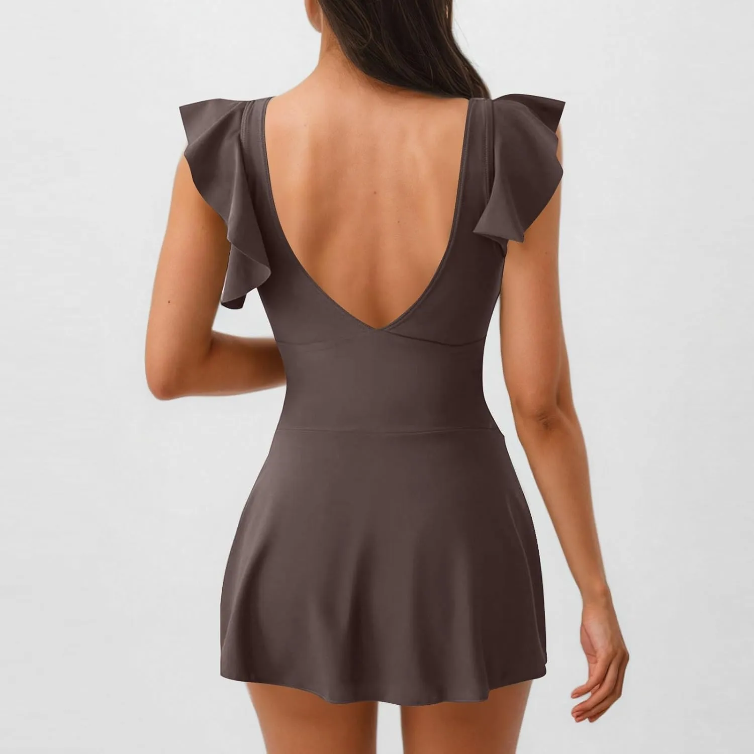 One Piece Swimsuit Women Tummy Control Ruffle Swimdress Tie Knot Swim Dresses V Neck Bathing Suit Skirt