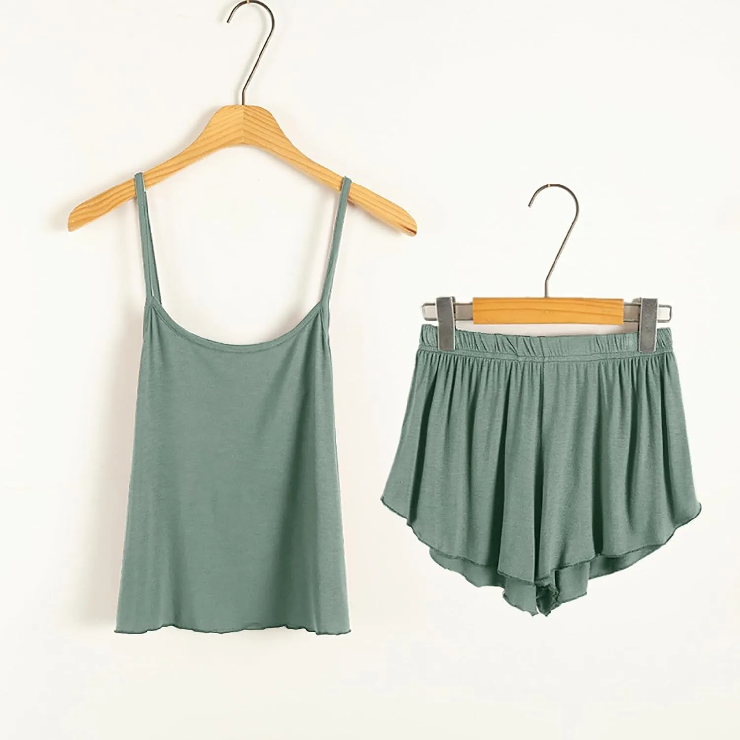 Oplxuo Womens Cami Pajama Sets 2 Piece Soft Comfy Lingerie Sleeveless Tank Top and Shorts Camisole Pjs Sleepwear