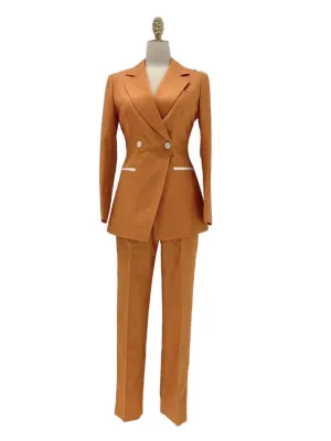 Orange Women Trouser Suit - Double Breasted Pantsuit
