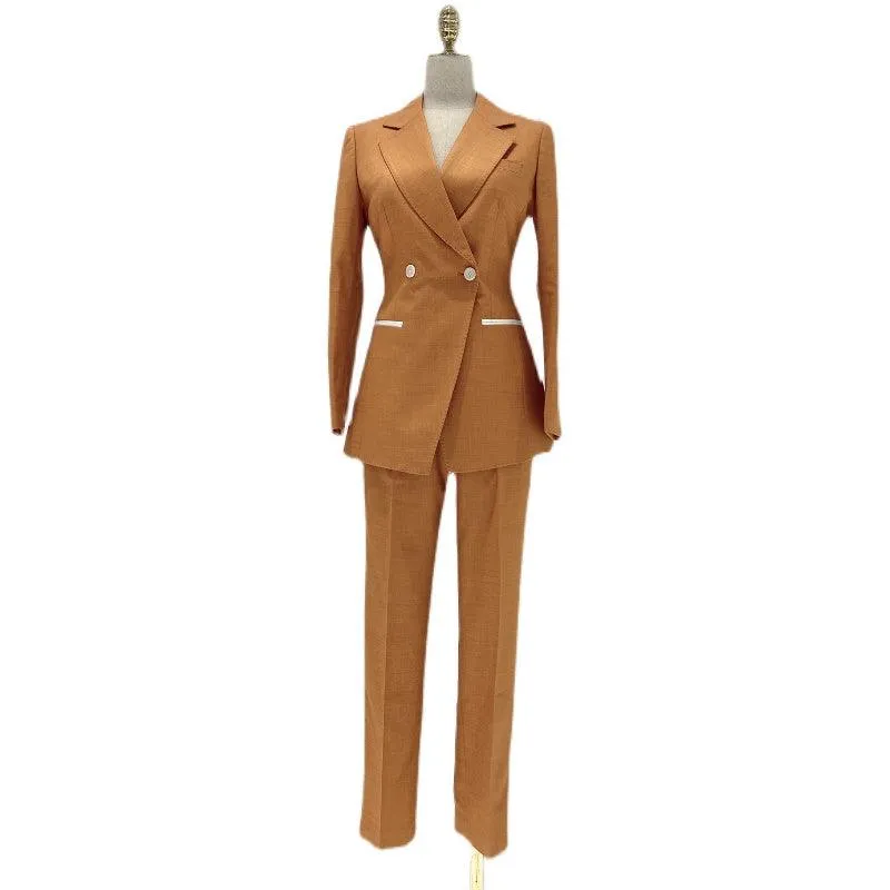 Orange Women Trouser Suit - Double Breasted Pantsuit