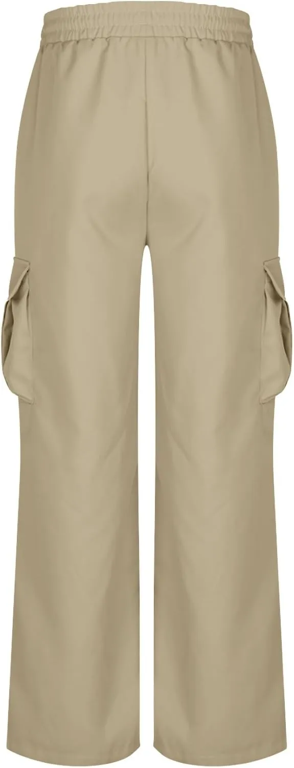 Outdoor Trousers for Men Casual Fashion Stretch Drawstring Pants Solid Color Loose Fit Comfy Pant with Multi Pockets