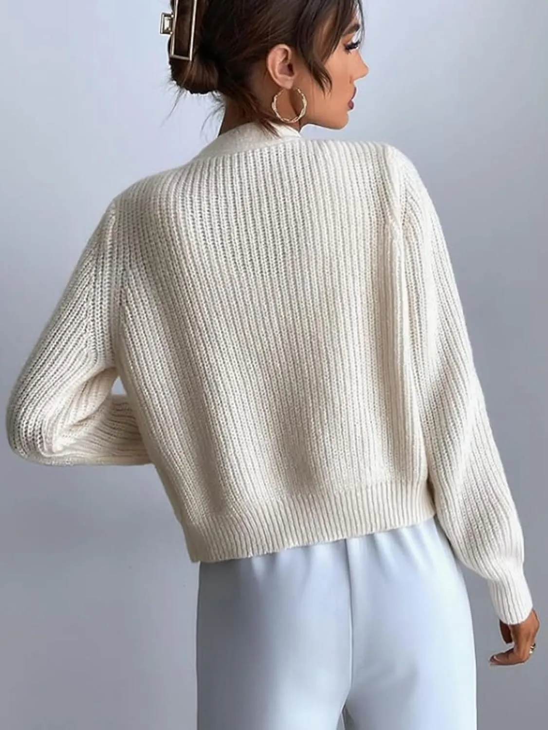 Oversized Cardigan Sweaters for Women Embroidery Flower Open Front Knit Cropped Long Sleeve Cardigans
