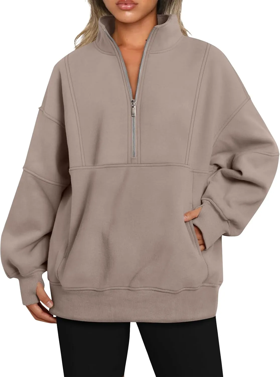 Oversized Half Zip Sweatshirt Women Fleece Quarter Zip Pullover Y2k Hoodies with Pocket Fall Outfits Winter Clothes
