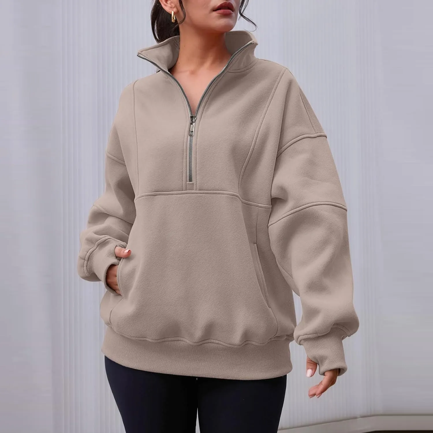 Oversized Half Zip Sweatshirt Women Fleece Quarter Zip Pullover Y2k Hoodies with Pocket Fall Outfits Winter Clothes