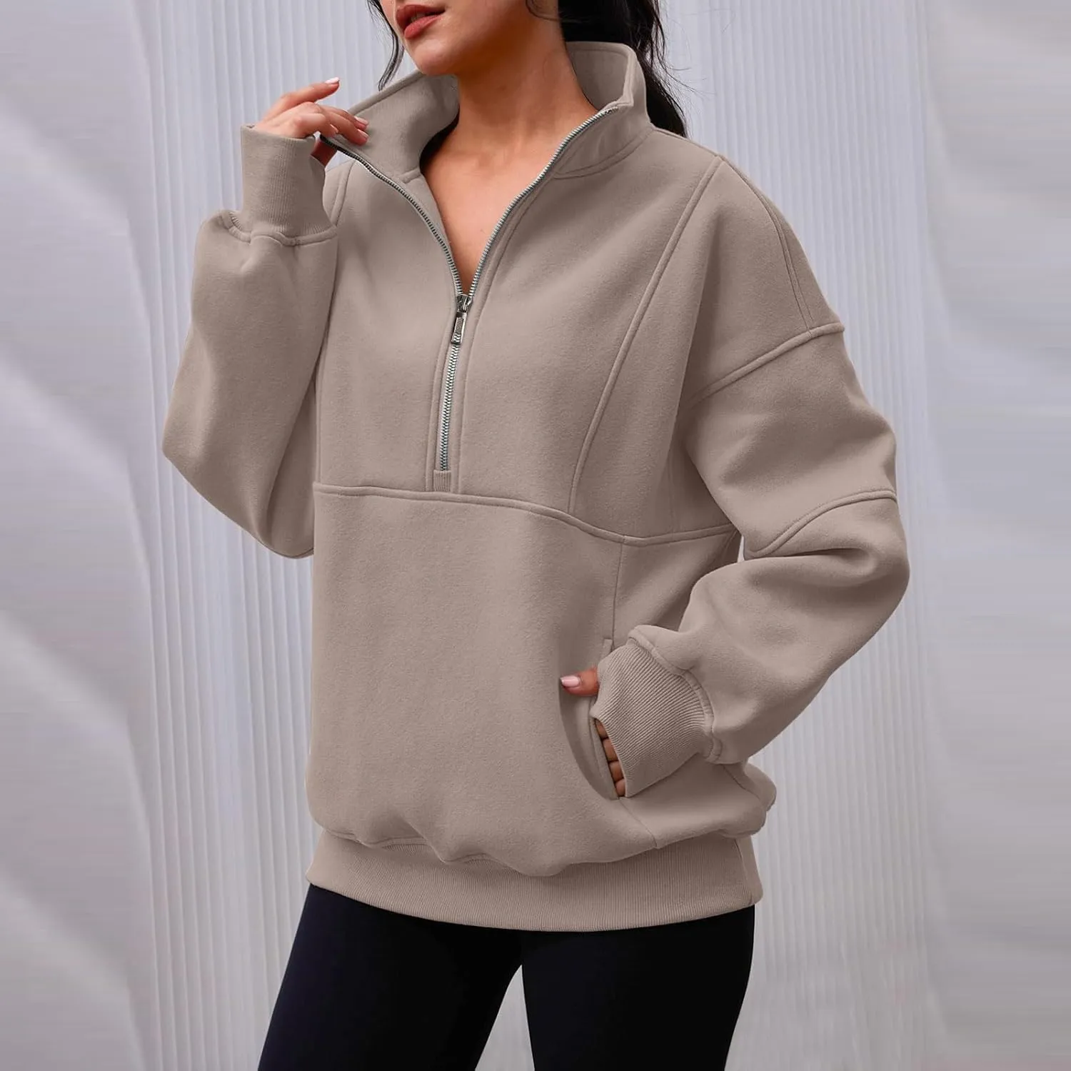 Oversized Half Zip Sweatshirt Women Fleece Quarter Zip Pullover Y2k Hoodies with Pocket Fall Outfits Winter Clothes